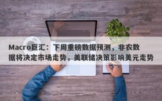 Macro巨汇：下周重磅数据预测，非农数据将决定市场走势，美联储决策影响美元走势