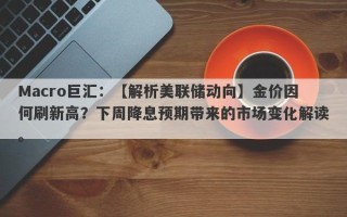 Macro巨汇：【解析美联储动向】金价因何刷新高？下周降息预期带来的市场变化解读。