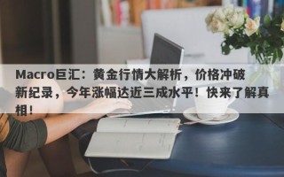 Macro巨汇：黄金行情大解析，价格冲破新纪录，今年涨幅达近三成水平！快来了解真相！