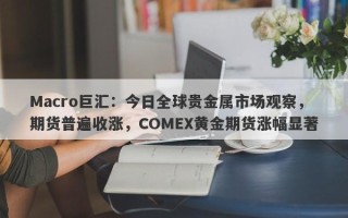 Macro巨汇：今日全球贵金属市场观察，期货普遍收涨，COMEX黄金期货涨幅显著