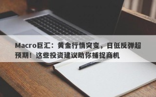 Macro巨汇：黄金行情突变，日低反弹超预期！这些投资建议助你捕捉商机