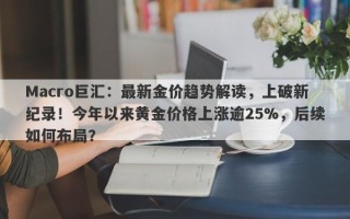 Macro巨汇：最新金价趋势解读，上破新纪录！今年以来黄金价格上涨逾25%，后续如何布局？