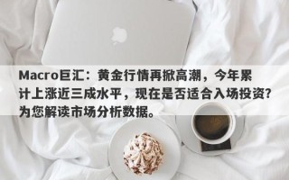 Macro巨汇：黄金行情再掀高潮，今年累计上涨近三成水平，现在是否适合入场投资？为您解读市场分析数据。